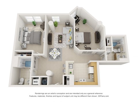 Floor plan for 2 beds, 2 baths, 1167 sqft